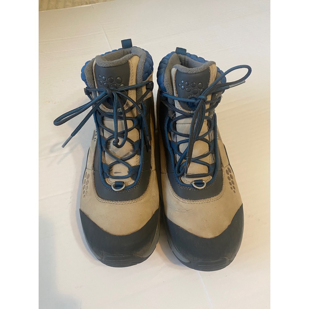 Merrell Waterproof Hiking Boots Tan Blue Vibram SnowPlow Womens Mid Top